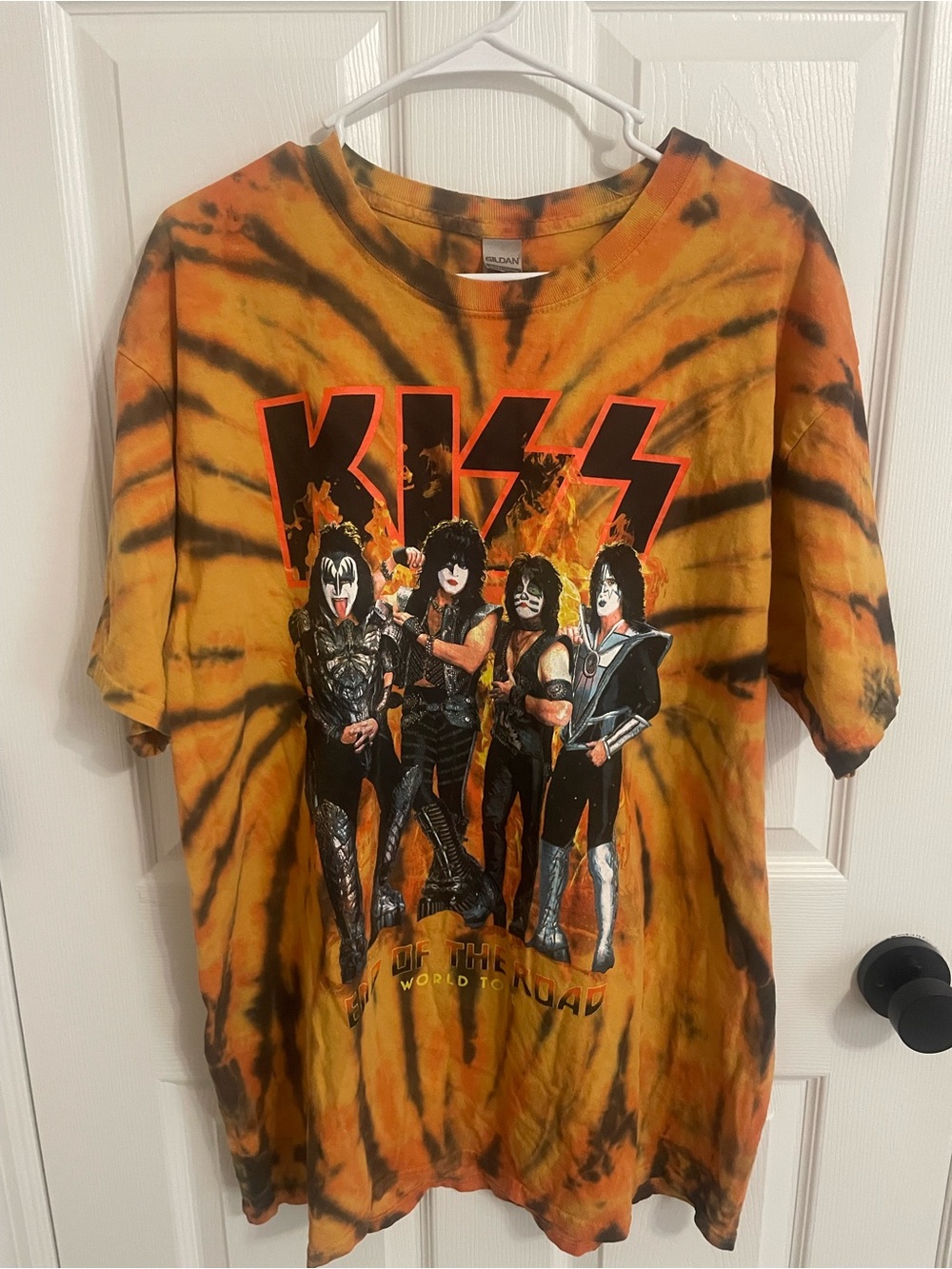 Gildan Orange and Black Tie-Dye KISS Band Graphic Tee